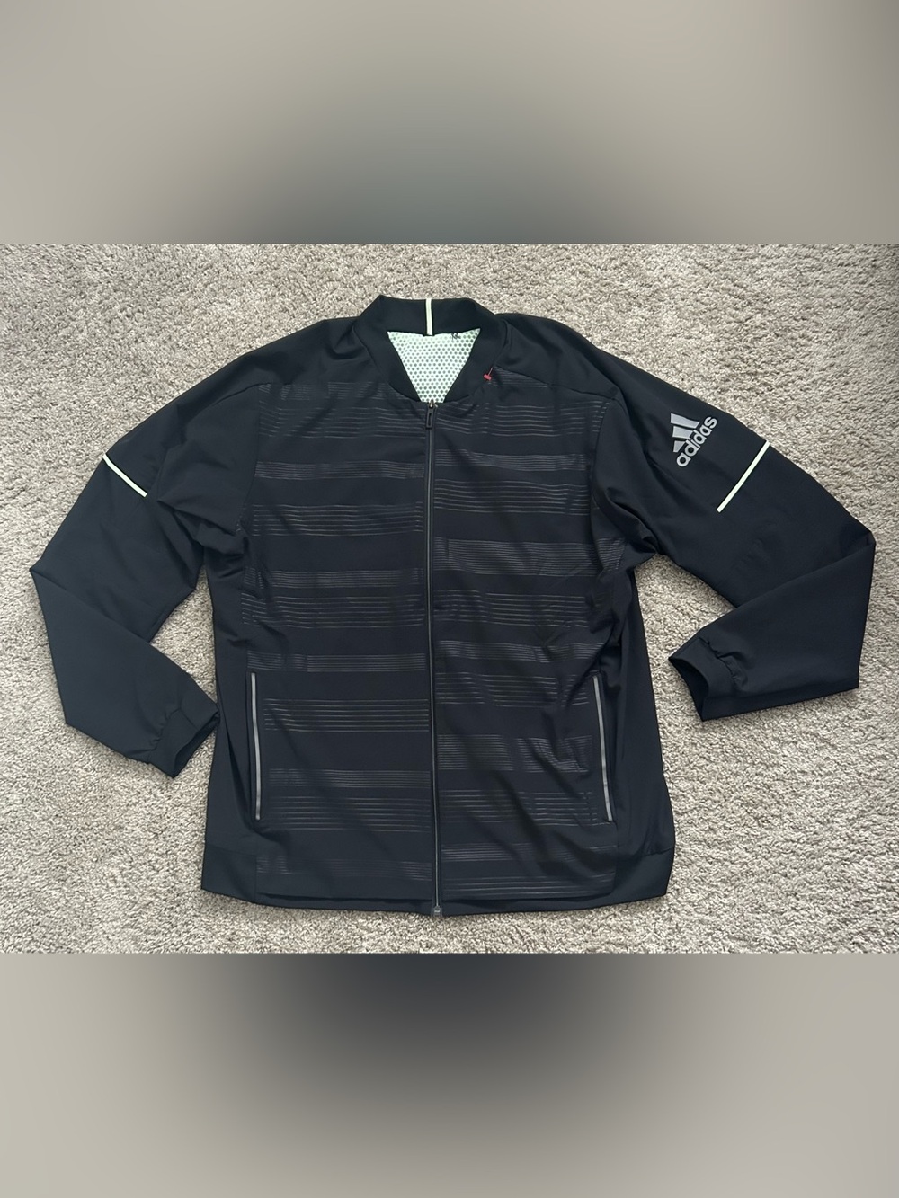 Adidas Climawarm Men’s XL Black Full Zip Track Jacket Knit Striped Pockets